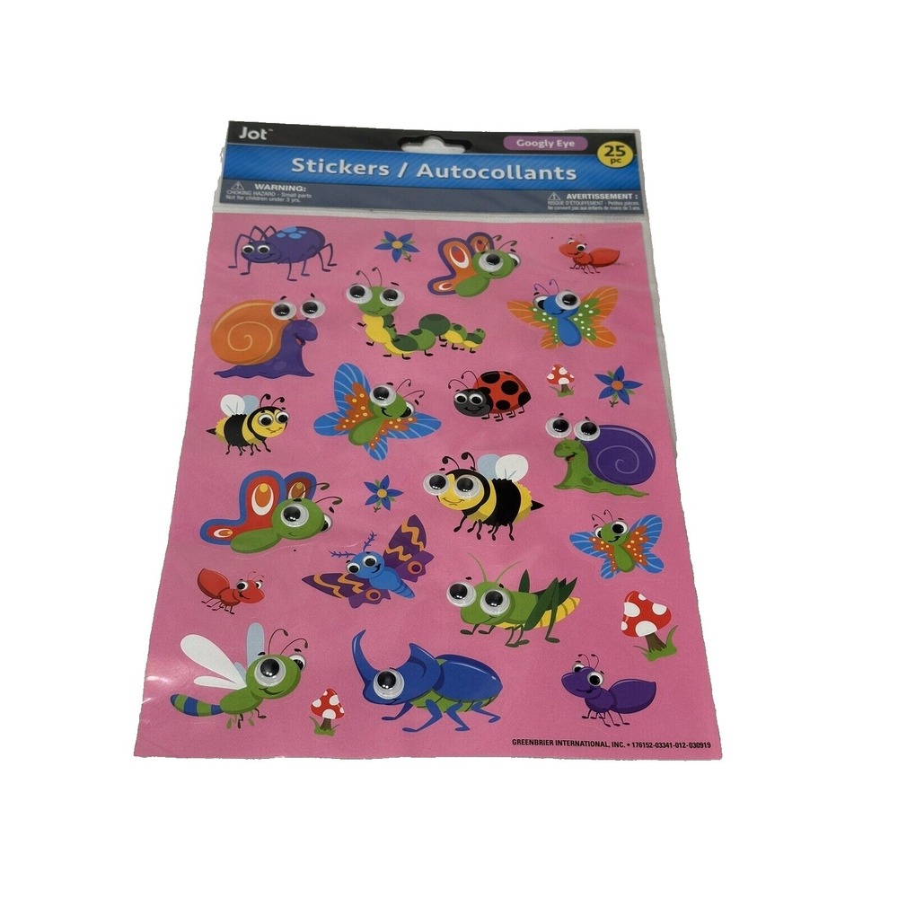 JOT‎ 25 stickers googly eye crafts scrapbook art BUGS INSECTS BUTTERFLIES BEE